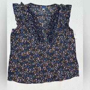 Old Navy NWT Navy Floral Ruffle Boho Blouse Sleeveless Top M